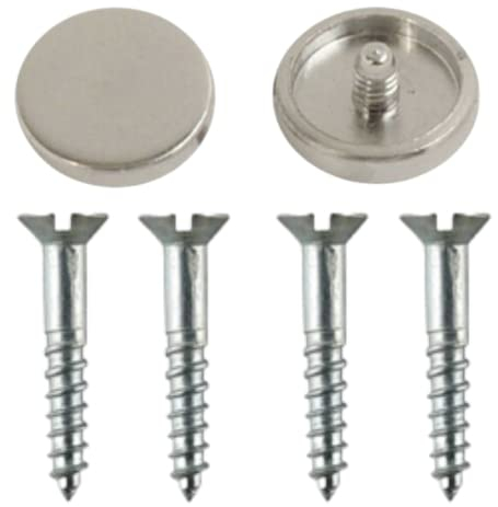 Mirror Screws 25mm with Decorative Cap Covers Chrome 14mm Flat Screw Caps, Pack of 8 for Mirror Tables Bath Plates Wardrobes Glass Signs
