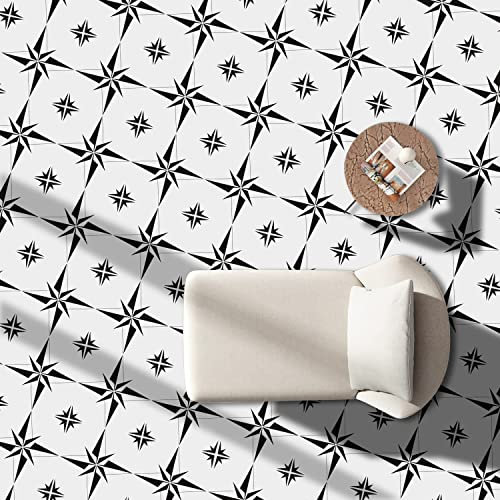 Alwayspon Carreaux de sol autocollants en vinyle PVC imperméable, antidérapant, avec crédence épaisse, autocollants à décoller et coller, 30 x 30 cm, étoiles blanches