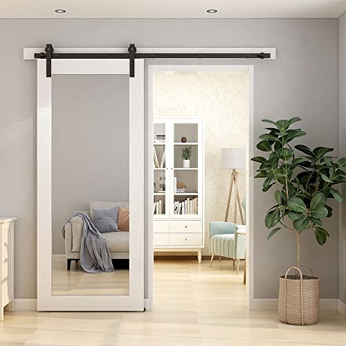 Schiebetürbeschlag 203cm Schiebetüren Schiebetürsystem Komplettset Laufschiene Rollen Set Schwarz für 1 Holztür 101cm Breit, Kleine Rolle in J-Form