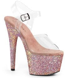 Pleaser ADORE-708LG Clr/Blk Multi Glitter, Clr Dusty Blush Glitter, 42 EU
