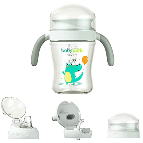 SONARIN 4 en 1 Tasse d’Apprentissage,240 ml Tasse Paille Tasse Antifuite Biberon d'Apprentissage avec 4 Couvercles & Poignées Faciles à Saisir pour Tout-Petits 3+ Mois,sans BPA(Transparent)