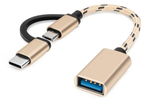 BORLTER CLAMP Adaptateur USB C/Micro USB vers USB, Convertisseur Micro USB/USB-C vers USB 3.0, Câble Adaptateur OTG Compatible avec MacBook, Téléphones Android et Plus, Or