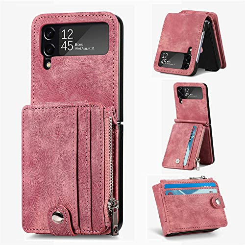 ZCDAYE Wallet Case for Samsung Galaxy Z Flip 4 Case,Z Flip 4 Leather Case with Removable Card Holder - Red