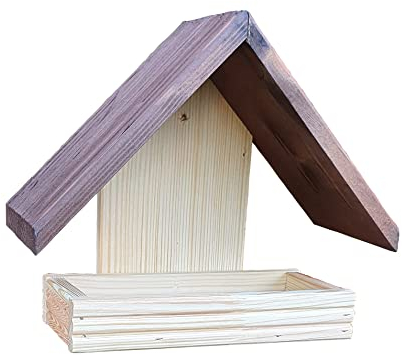 Vogelhaus aus Holz, Vogelfutterhaus wetterfest, Futterhaus, Wandvogelfutterhaus für den Garten, Balkon,Zaun (Braun+Natur)