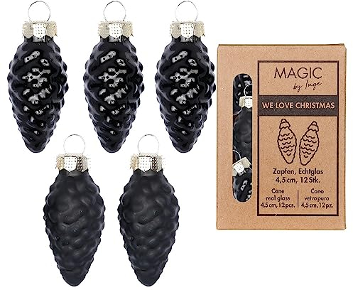 inge-glas Christbaumschmuck Zapfen Glas 4.5cm x 12 Stück in Kartonbox Weihnachtskugeln Ebony Black
