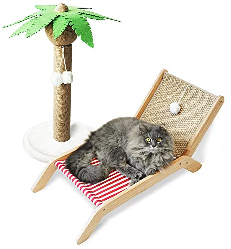 PETKARAY Strandkorb Katzenhängematte, erhöhte Katzenbetten für Indoor-Katzen, originelle gemütliche Katzenliege mit Sisal-Kratzer und Spielzeugball