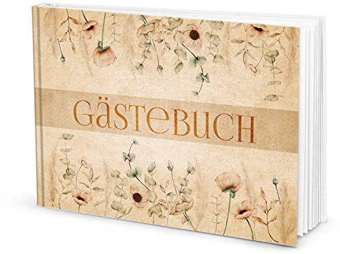 Logbuch-Verlag Gästebuch boho vintage DIN A4 quer mit leeren Seiten - Hochzeitsgästebuch beige floral Hochzeit Taufe Fest