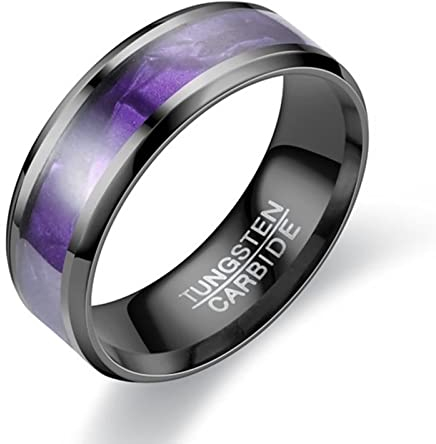 Wycian Personalisierter Ring Damen, Verlobungsring Herren Edelstahl 8mm Schalenflocken Lila Schwarz Größe 62 (19.7) Ring Personalisiert Gravur Frei