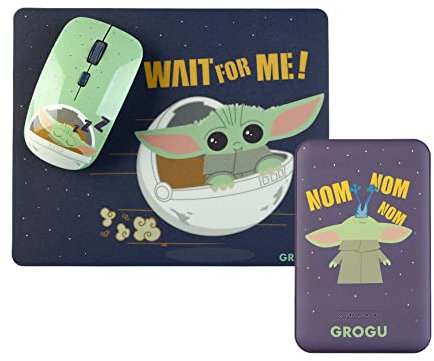 WONDEE Grogu Maus + Mauspad + kabellose Powerbank 5.000 mAh Nom
