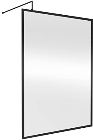 nuie WRFBP1814 Modern Bathroom Full Outer Frame 8mm Toughened Safety Glass 1850mm Wetroom Screen & Support Arm, 1400mm, Satin Black