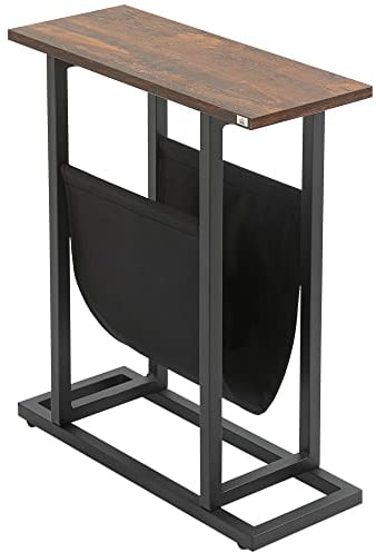 HOMCOM Table d'appoint Bout de canapé Table d'entrée avec Porte-revues strucuture en Acier Design Industriel - 49 x 19 x 55 cm Noir Marron foncé