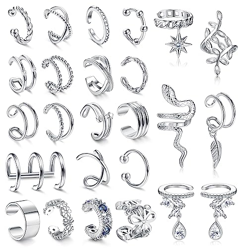 ORAZIO 20Pcs Ear Cuff Set Damen Ohrmanschette Ohrringe Earcuffs Set Helix Knorpel Ohrmanschette Ohne Ohrloch Wickelohrring Fakepircings Ohr Cuffs Ohrklemme 3