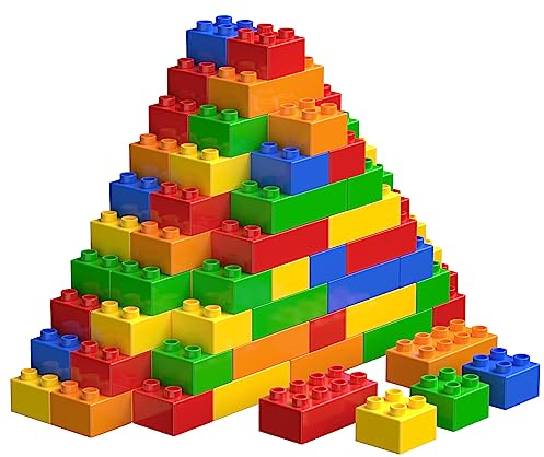 WYSWYG Große Bausteine-Set, 50 Teile Steine in 5 Farben, Kompatibel - Ideal für Kinder ab 2 3 4 Jahre