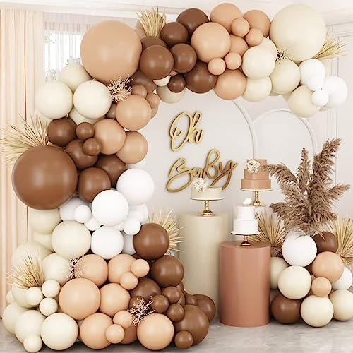 Braune Luftballons Geburtstag Party Deko, Luftballon Girlande Bestehend Aus Luftballons Weiß, Braun Und Beige, Ballonbogen Für Babyparty Deko Junge, Baby Shower, Erster Geburtstag Junge, Safari Deko