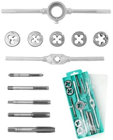 QWORK® 12-pezzi Set di maschi filettatori e filiere metriche - M6-M12 - per tagliare nuovi fili e riparare fili danneggiati