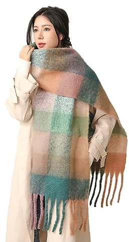 Damen Schal, Kariert übergroßer Winter SchaltuchKaro Schultertuch Plaid Deckenschal Modeschal Weich Warm Strickschal Oversized Herbstschal Warme Winter Stola mehrfarbig,Armeegrün