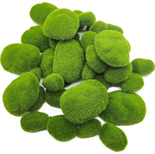 AIBAOBAO 30 Pcs Moss Balls, 3 Size Fake Moss Rocks Decorative Faux Green Mossy Rocks Moss Balls Covered Stones for Garden Decor, DIY Floral Arrangements Plant Poted Decoration, Crafting