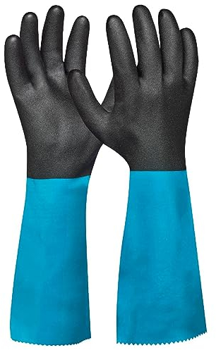 Gebol Grip Tech Plus, lange Gummihandschuhe mit Chemikalienschutz, wasserfeste Nitrilhandschuhe zum Schutz vor Putzmittel, Säure, Fett & Öl, Arbeitshandschuhe mit sicherem Grip, Gr. L (Gr. 9), Blau