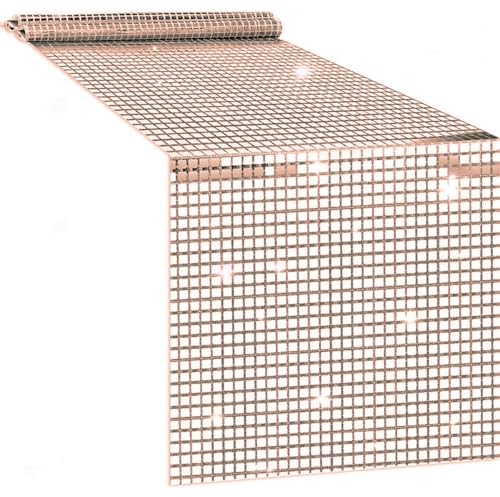 Wambere 30 x 120 cm Disco Party Table Runner, Disco Ball Glitter Sequin Table Runner Table Decoration for 70s 80s Disco Party Wedding Birthday Dance Party Accessories, Rose Gold