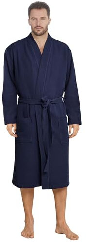 Octopus Herren Bademantel aus Waffelpique mit 2 Taschen - Gürtel - Kapuze - Ökotex Standard 100 aus 100% Baumwolle f5718 Farbe: Bademantel Blau (1493), Gr. 3XL