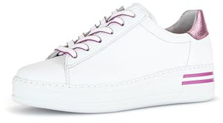Gabor Damen Low-Top Sneaker, Frauen Halbschuhe,Leichte Mehrweite (G),Laufschuhe,schnürschuhe,schnürer,Plateausohle,Weiss/Rose,38 EU / 5 UK