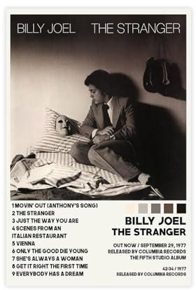 Yeepi Billy Joel Poster The Stranger Tracklist, Album, Poster, Leinwand, Poster, Schlafzimmer-Dekor, Sportlandschaft, Büro, Raumdekoration, Geschenk, ungerahmt, 30 x 45 cm