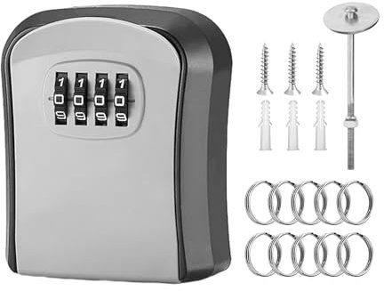 Quiltique Kunststoff-Schlüsselkasten, sicherer Schlüsselkasten für den Außenbereich, wandmontierter Schlüsselkasten mit 4-stelligem Code, sicherer Schlüsselkasten zur Aufbewahrung Kleiner wichtiger G
