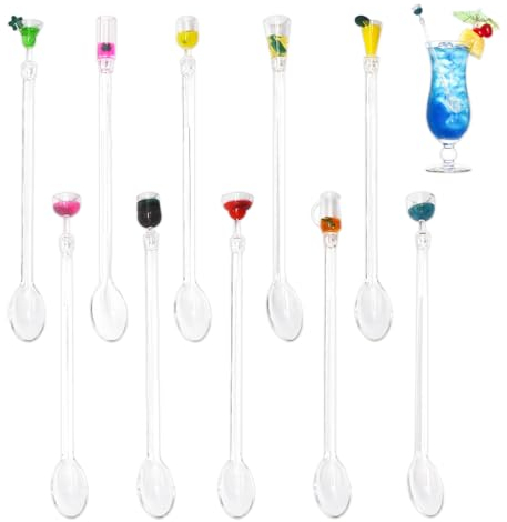 Zamety Touillette Cocktail, 10 Pièces Agitateur Cocktail, Coloré Touilleur Cocktail, Réutilisables Acrylique Cuillere Cocktail, pour Bars Cafés Mariages Fêtes d'anniversaire, 23 cm