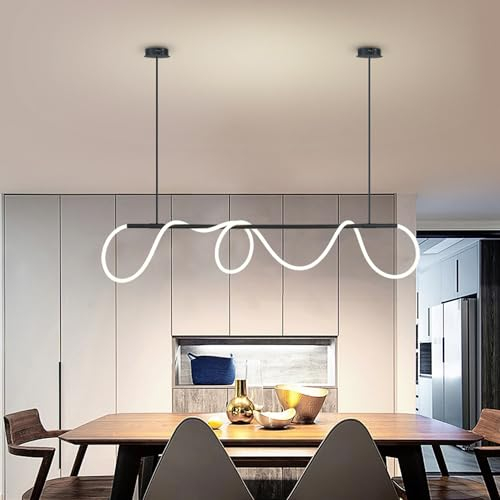 LED Pendelleuchte Esstisch Schwarz Dimmbar Hängeleuchte mit Fernbedienung Pendellampe linear Design Moderne kreativ Kronleuchter für Esstischlampe Esszimmer Küche Wohnzimmer Lampen (Schwarz, L150cm)