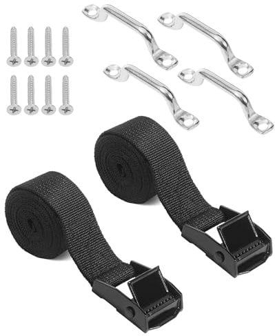 bylikeho 1 x 48(4ft) Battery Tie Down Strap,Car Accessories Cooler Tie Down Strap Kit with Stainless Steel Cam Buckle Mounts and SS Screws,Battery Box Hold-Down Strap for Boats,Trailer,Luggage Belt