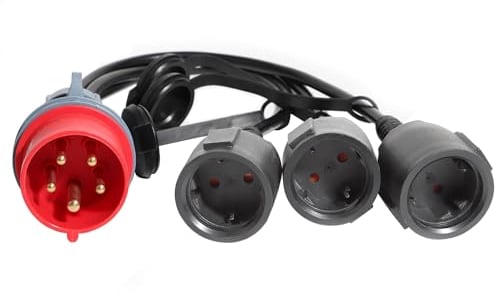 Shengbowi CEE Adapter Hochstrom 16 A Stecker auf 3 x 230 V Kupplungsgummikabel schuko adapter camping strom cable caravan plug power light voltage display earthing contact coupling IP44 3pin cable