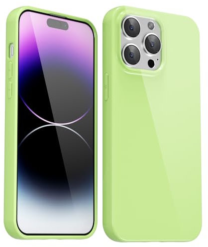 Svanove for iPhone 14 Pro Max Case Silicone, Glossy Soft Rubber Gel Jelly Cute Protective Plastic Simple Plain Phone Case Cover for Women Girl, Slim Thin Flexible Shockproof TPU, Light Green
