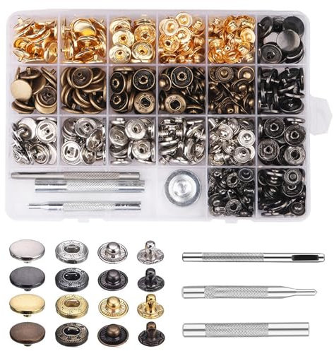 484 Piezas botones de presión de metal, botones de presión para atornillar, Remaches de Cuero,Remache de Doble Tapa, para Manualidades,Reparaciones,Decoración