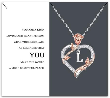 Kraven Colliers Pendentif Lettre Initial pour femme, A-Z avec pendentif en Forme de Cœur en Forme de Rose Colliers Fête des Mères Noël Anniversaire Cadeaux pour Femme Mère Femme Amie (L)