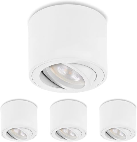 Sweet Led 4x Deckenspots Weiß Matt Flach & Schwenkbar Ø80x50mm – LED Aufbauspots 5W 230V Neutralweiß 4000K Aufbaustrahler aus Aluminium