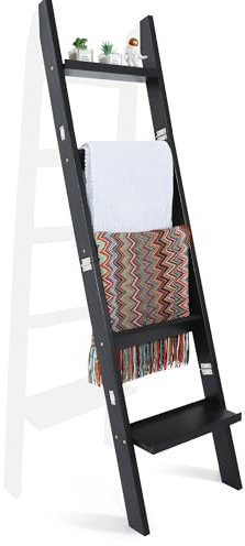 NIUBEST 67 Wooden Blanket Ladders for The Living Room,5-Tier Ladder Shelf, Ladder Rack for Storage and Decor (Black)