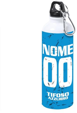 Borraccia Termica Tifoso Calcio Serie A Tifoso Milanista Interista Napoletano Personalizzata con nome e numero Misura 23x21 in Alluminio Sublimatico (Tifoso Napoletano)