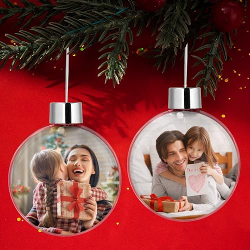 Personalisierte Weihnachtskugeln mit Foto, Christbaumkugel Personalisiert mit Beidseitigem Foto, Weihnachtskugeln Selbst Gestalten, Weihnachtsschmuck Geschenk für Familie und Freund - Kugeln