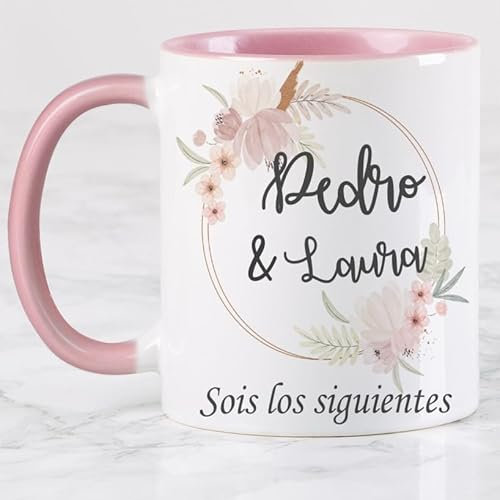Wanapix | Taza Personalizada con Nombre y Fecha | Regalo Sois los Siguientes | Detalles Boda para Invitados | Taza Cerámica | 325 ml