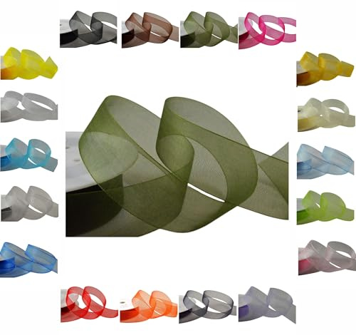 50m / 25m Roll Luxury Organza Woven Edge Ribbon Reel Rolls 3mm, 9mm, 15mm, 25mm, 40mm (Dark Green, 9mm - 25 Metres)