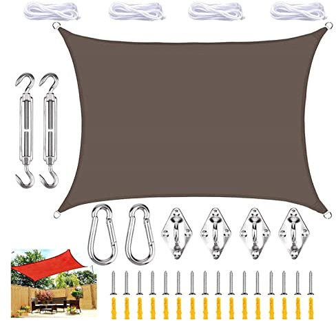 Rectangular Shade Sail 2m x 4m with Fixing Kit Outdoor Awnings for Garden Lawn Swimming Pool Beach UV Blocking Sun Shade Sail
