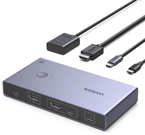 UGREEN KVM Switch HDMI USB C 4K 60Hz 2 Entradas 1 Salida con 4 Puertos USB 3.0 3A1C 5Gbps Conmutador Compatible con MacBook PS5 Ordenador Host Steam Deck Cable HDMI y Cable USB-C de Vídeo Incluidos