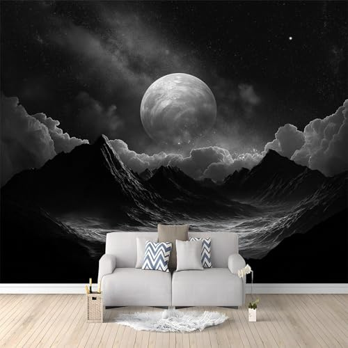 Vlies Fototapete Deko Digitale Kunst dunkler Mond Panel Fototapete Schwarz Tapetenrolle Mustertapete Wandtapete modern design Dekoration - 300 x 210 cm