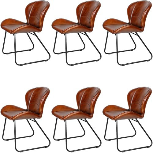 Casa Moro Stühle Esszimmer 6er Set Polsterstuhl Lederstuhl Konferenzstuhl Besucherstuhl Wartezimmerstühle Echtleder Stuhl Modern Rotbraun