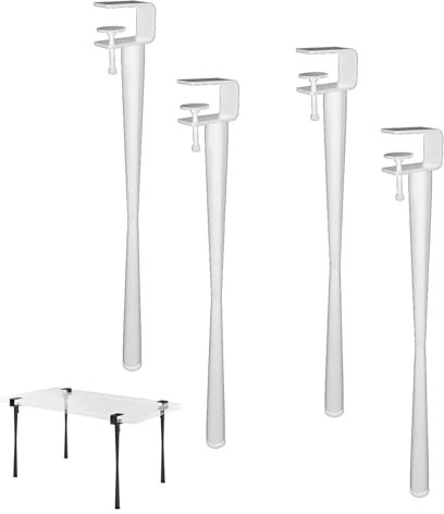 MMDXDLX Table Clamp Legs Adjustable F-Shape Dining Desk Legs,DIY No Punching Furniture Metal Coffee Table Legs(White,17.7in)