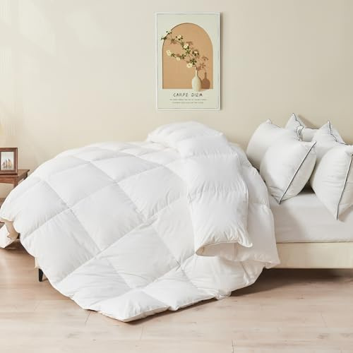 TOPGREEN Organic Feather Down Comforter Queen Size, All Season Duvet Insert