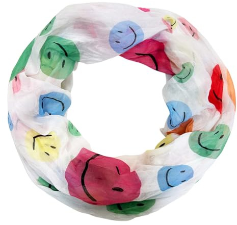 Jeamis Smiley Seide Loop Farbverlauf Frühling Rundschal Unisex Sommer Herbst Leicht Schal Stola Silk Gesicht Smile (GrünGelb)