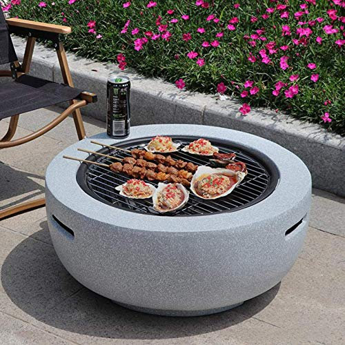 Feuerstelle für den Außenbereich mit Grill, 75 cm, Sockel aus Kunststein, perfekt für Terrasse und Hinterhof, Heiz- und Kochlösung im Freien