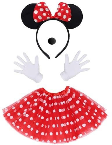 BOOSHMall Mouse Kostüm Damen, Maus Mouse Kostüm mit Rot Tutu Tüllrock Maus Ohren Nase Handschuhe, für Halloween Fasching Karneval Motto Cosplay Party
