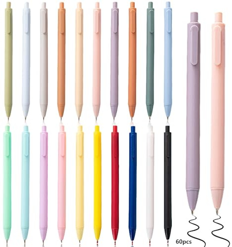 60 Stück Druckkugelschreiber Set, 0,5mm Feine Spitze Schnell Trocknende Kugelschreiber Pastell Roller Schreibstifte einziehbar Schwarze Tinte Glattes Schreiben für Schule Büro Notieren Zufällige Farbe